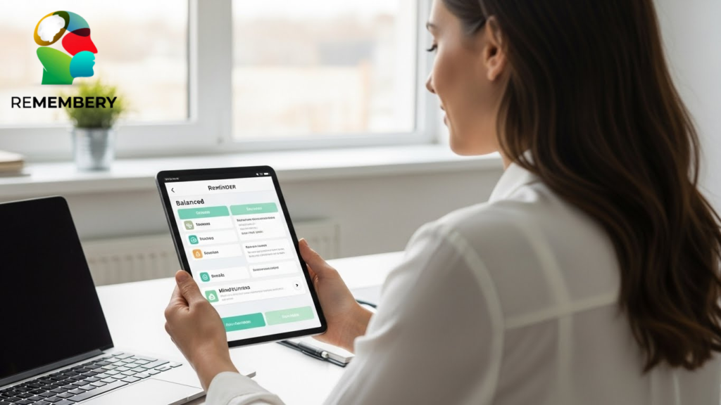 Professional using reminder app to manage work stress and prevent burnout