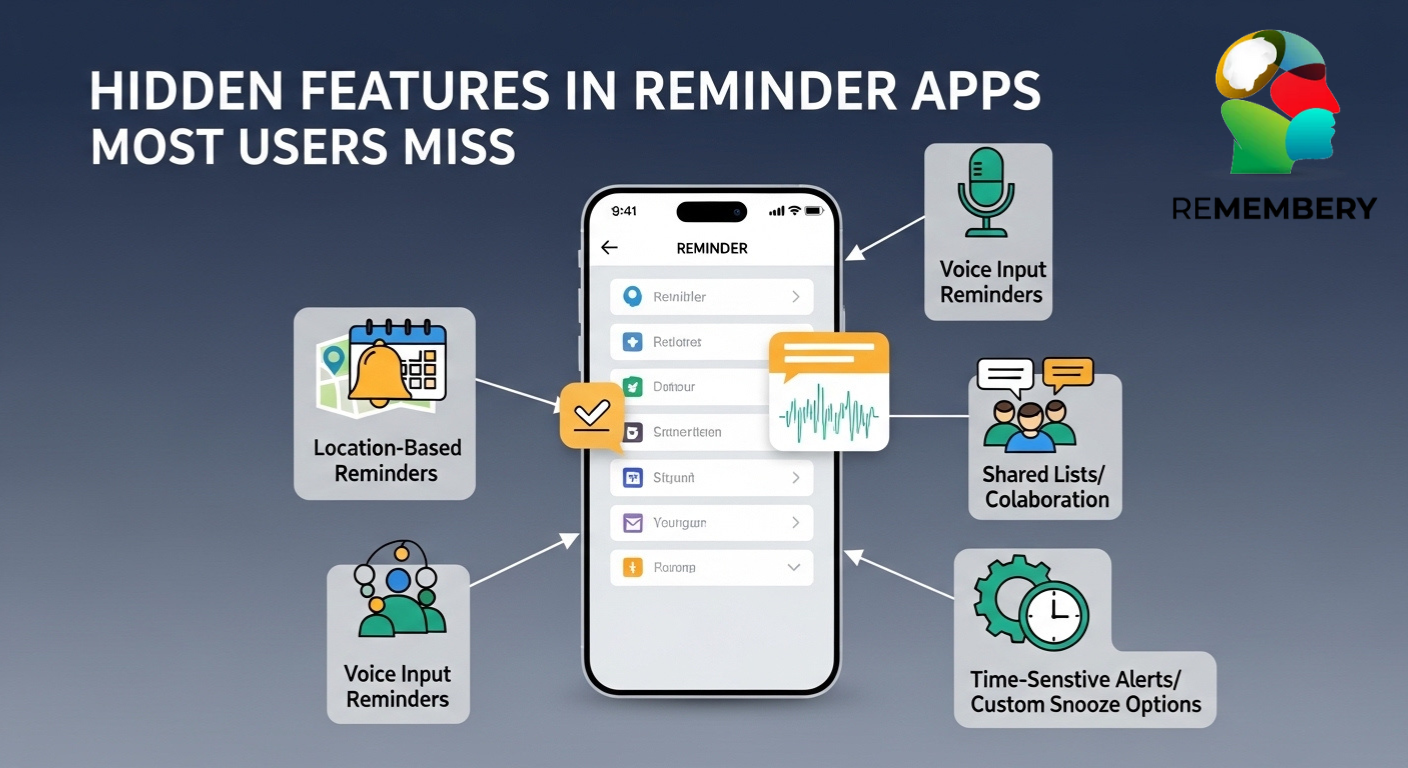 Smartphone displaying hidden reminder app features with recurring tasks and priority tags